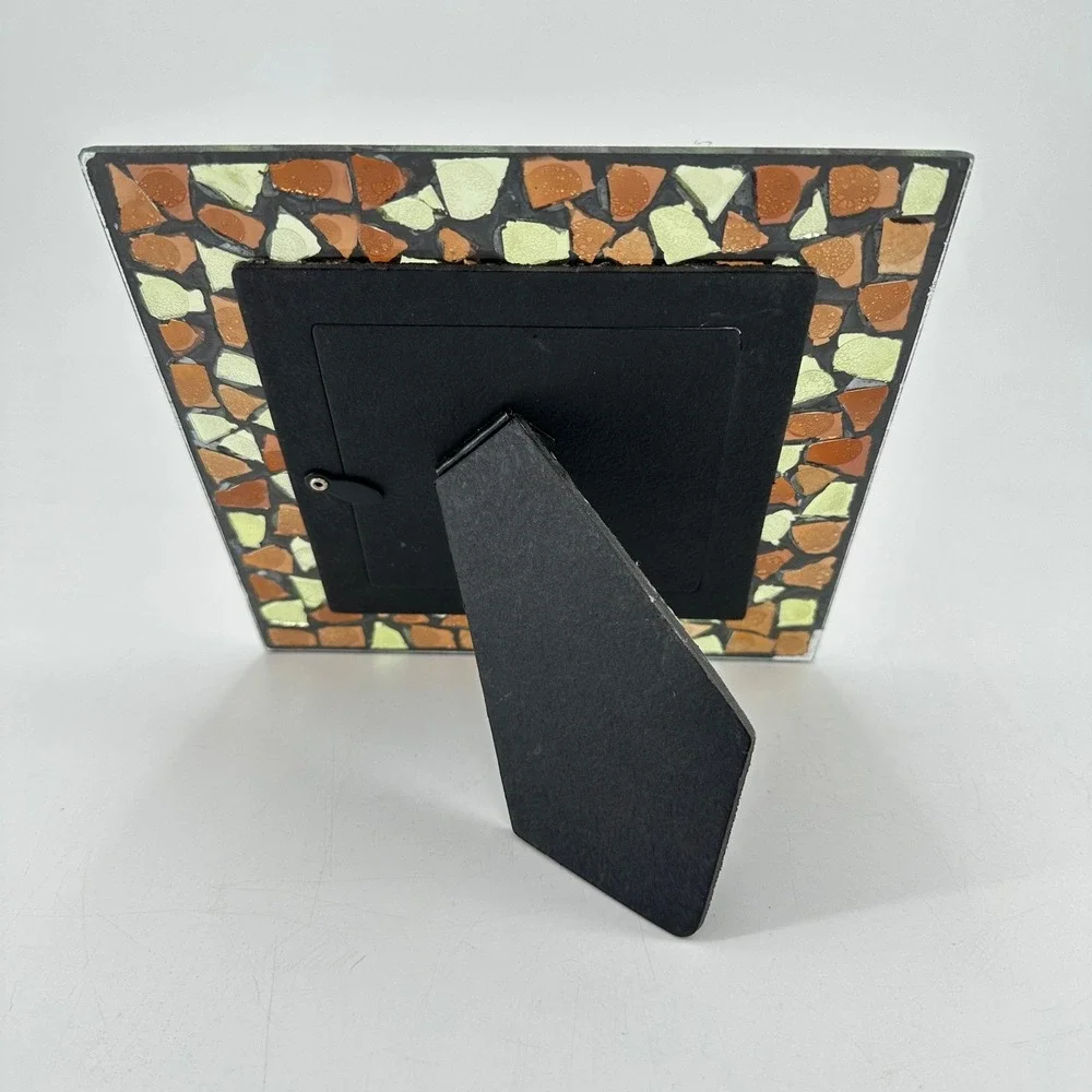 Mosaic Stained Glass Picture Frame 4x4 Square Amber Brown Green Earthy Boho Deco